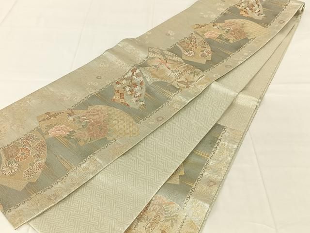 平和屋着物◎佐賀錦　六通柄袋帯　地紙花鳥文　金銀糸　正絹　逸品　AABN3132dk