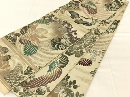 平和屋着物◎アンティーク　大正ロマン　丸帯　引き抜き帯　鳳凰　正絹　逸品　AABN3134dk