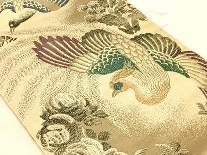 平和屋着物◎アンティーク　大正ロマン　丸帯　引き抜き帯　鳳凰　正絹　逸品　AABN3134dk