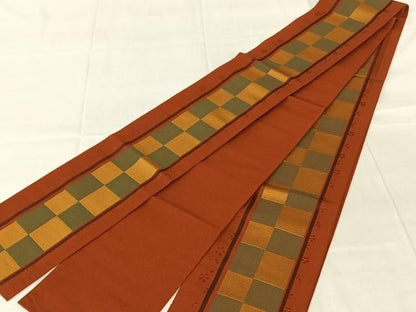 平和屋着物◎本場筑前博多織　半幅帯　花格子文　正絹　逸品　AABN3136dk