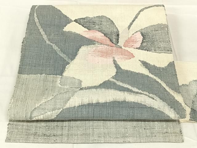 平和屋着物◎八寸名古屋帯　紬地　枝花文　正絹　逸品　AABN3138dk