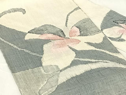 平和屋着物◎八寸名古屋帯　紬地　枝花文　正絹　逸品　AABN3138dk