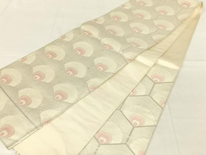 平和屋着物◎六通柄袋帯　亀甲孔雀羽文　銀糸　正絹　逸品　AABN3144dk
