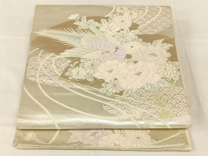 平和屋着物◎六通柄袋帯　唐織　扇花鳥文　金銀糸　正絹　逸品　AABN3145dk