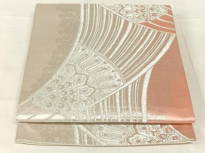 平和屋着物◎六通柄袋帯　扇面花文　銀糸　正絹　逸品　AABN3146dk