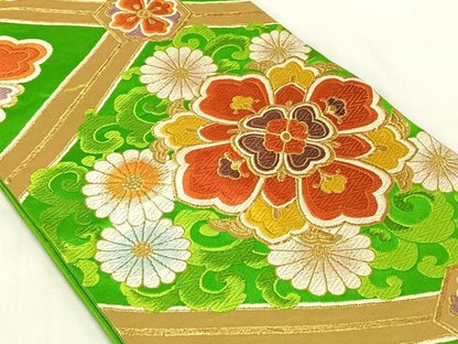 平和屋着物◎六通柄袋帯　唐織　花唐草文　金糸　正絹　逸品　AABN3148dk