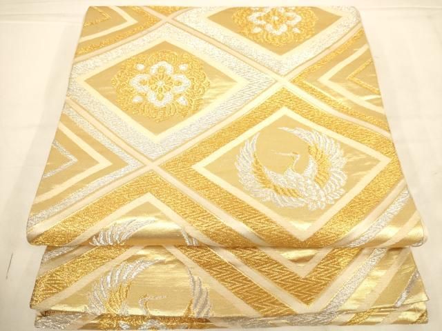平和屋着物◎六通柄袋帯　唐織　天井飛鶴花文　金銀糸　正絹　逸品　AABN3241ps