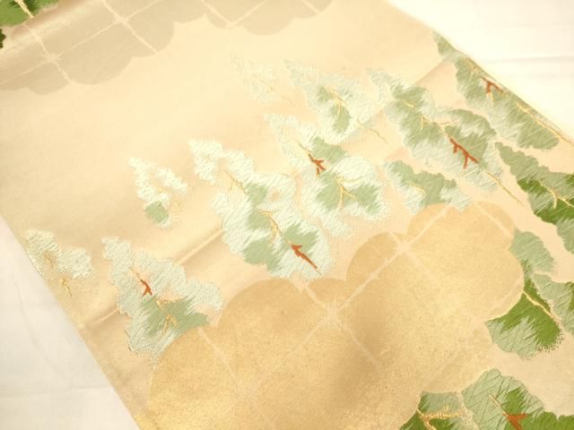 平和屋着物◎六通柄袋帯　唐織　樹林文　金糸　正絹　逸品　AABN3242ps