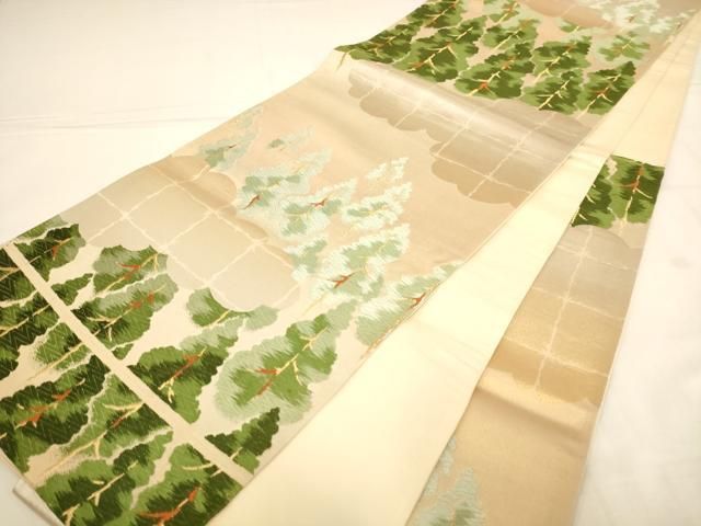 平和屋着物◎六通柄袋帯　唐織　樹林文　金糸　正絹　逸品　AABN3242ps