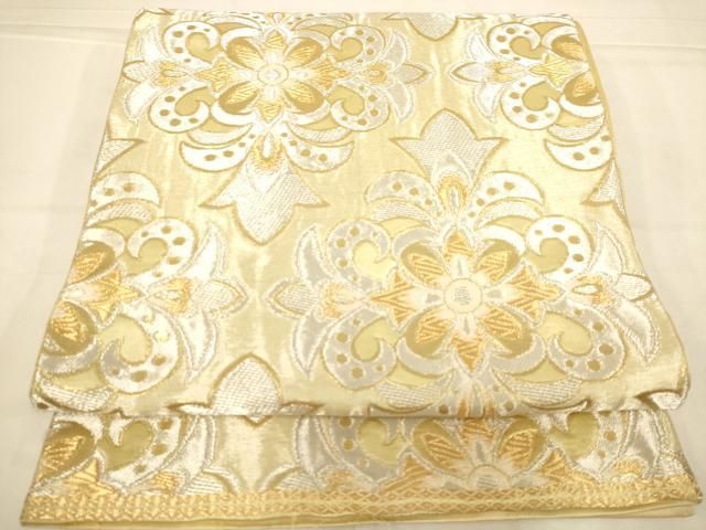 平和屋着物◎西陣　服部織物謹製　六通柄袋帯　花菱文　金銀糸　正絹　逸品　AABN3244ps