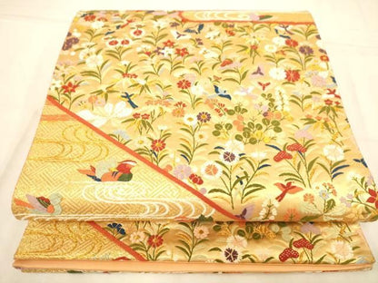 平和屋着物◎六通柄袋帯　唐織　花鳥文　金糸　正絹　逸品　AABN3246ps