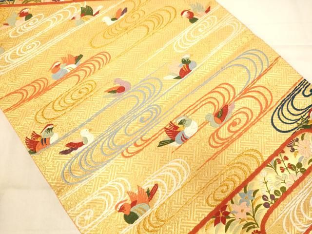 平和屋着物◎六通柄袋帯　唐織　花鳥文　金糸　正絹　逸品　AABN3246ps