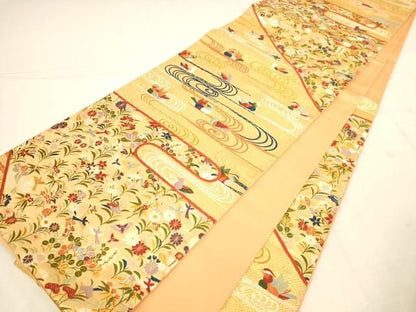 平和屋着物◎六通柄袋帯　唐織　花鳥文　金糸　正絹　逸品　AABN3246ps