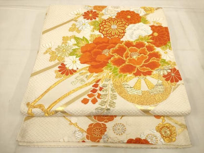 平和屋着物◎六通柄袋帯　唐織　花車文　金銀糸　正絹　逸品　AABN3247ps