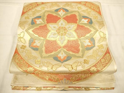 平和屋着物◎六通柄袋帯　花蝶丸文　金銀糸　正絹　逸品　AABN3248ps