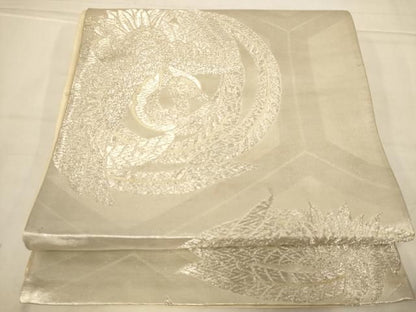 平和屋着物◎西陣　六通柄袋帯　唐織　鳳凰丸文　銀糸　正絹　逸品　AABN3250ps