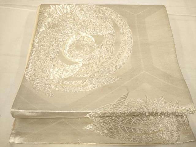 平和屋着物◎西陣　六通柄袋帯　唐織　鳳凰丸文　銀糸　正絹　逸品　AABN3250ps