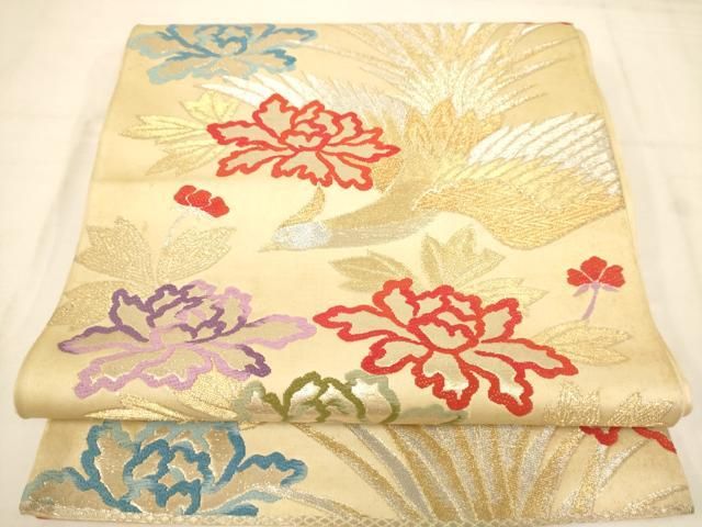 平和屋着物◎六通柄袋帯　唐織　花鳥文　金銀糸　正絹　逸品　AABN3253ps