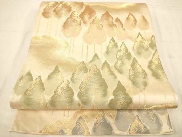 平和屋着物◎六通柄袋帯　樹林文　金糸　正絹　逸品　AABN3254ps