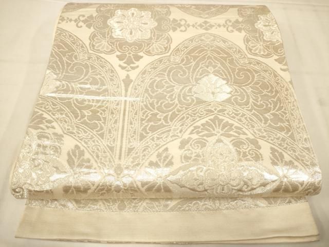 平和屋着物◎六通柄袋帯　花菱文　銀糸　正絹　逸品　AABN3256ps