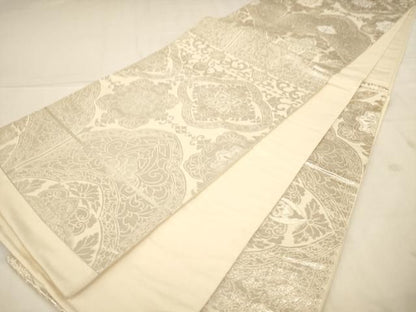 平和屋着物◎六通柄袋帯　花菱文　銀糸　正絹　逸品　AABN3256ps