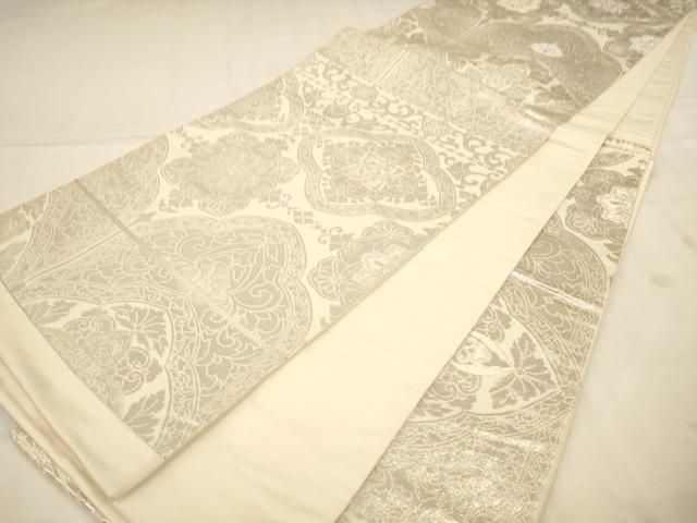 平和屋着物◎六通柄袋帯　花菱文　銀糸　正絹　逸品　AABN3256ps