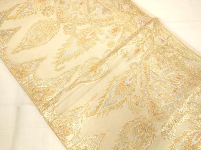 平和屋着物◎六通柄袋帯　更紗花文　金銀糸　正絹　逸品　AABN3257ps
