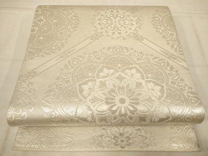 平和屋着物◎全通柄袋帯　天井花文　銀糸　正絹　逸品　AABN3260ps