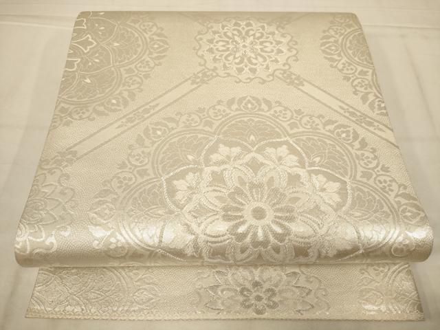 平和屋着物◎全通柄袋帯　天井花文　銀糸　正絹　逸品　AABN3260ps