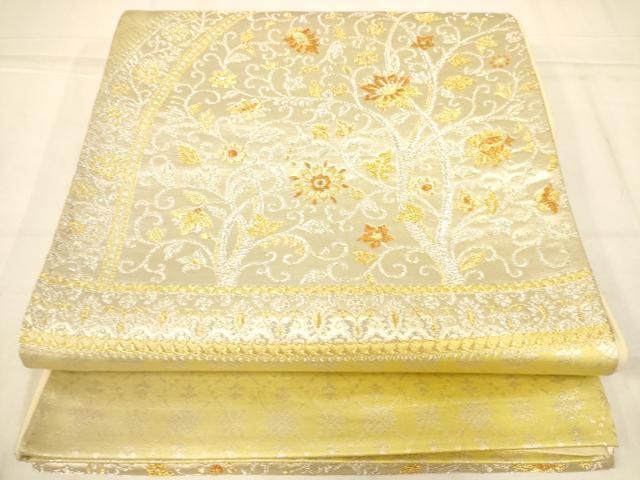 平和屋着物◎太鼓柄袋帯　唐草花文　金銀糸　正絹　逸品　AABN3266ps