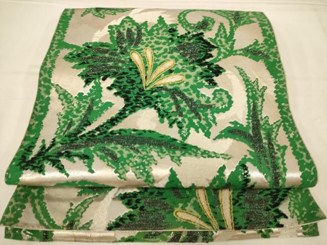 平和屋着物◎六通柄袋帯　唐草花文　金銀糸　正絹　逸品　AABN3267ps