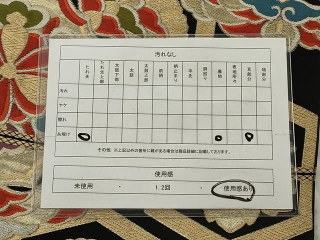 平和屋着物◎六通柄　本袋帯　唐織　亀甲花文　黒地　金銀糸　正絹　逸品　AABN3282ps