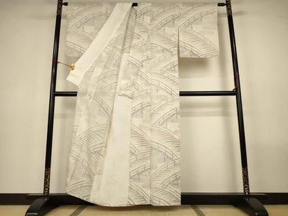 平和屋着物＊夏物　小紋　絽　渡橋文　正絹　逸品　AABN3365jd