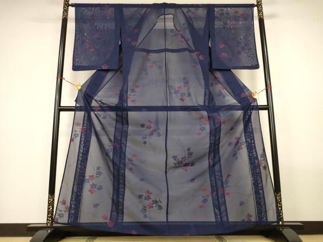 平和屋着物＊夏物　小紋　紗　草花文　正絹　逸品　AABN3367jd