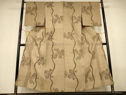 平和屋着物＊夏物　本場小千谷ちぢみ　枝花文　麻　逸品　AABN3369jd