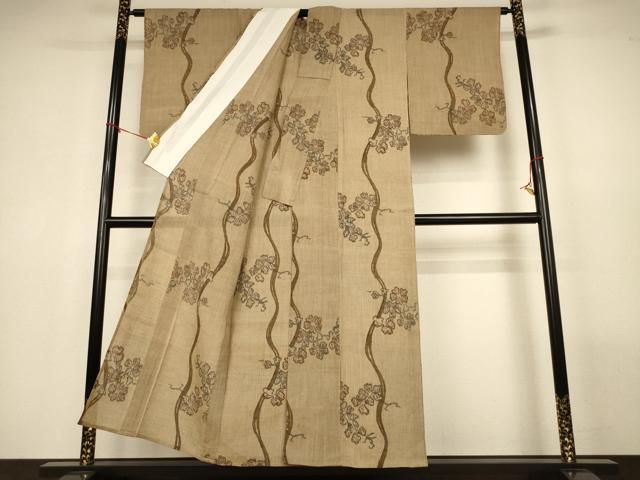 平和屋着物＊夏物　本場小千谷ちぢみ　枝花文　麻　逸品　AABN3369jd