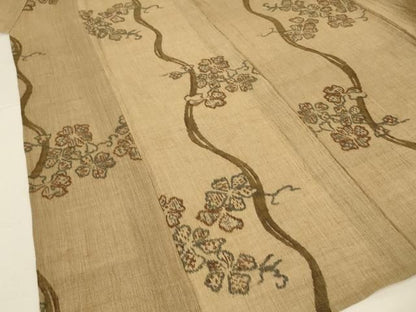 平和屋着物＊夏物　本場小千谷ちぢみ　枝花文　麻　逸品　AABN3369jd