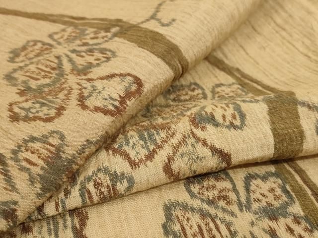 平和屋着物＊夏物　本場小千谷ちぢみ　枝花文　麻　逸品　AABN3369jd
