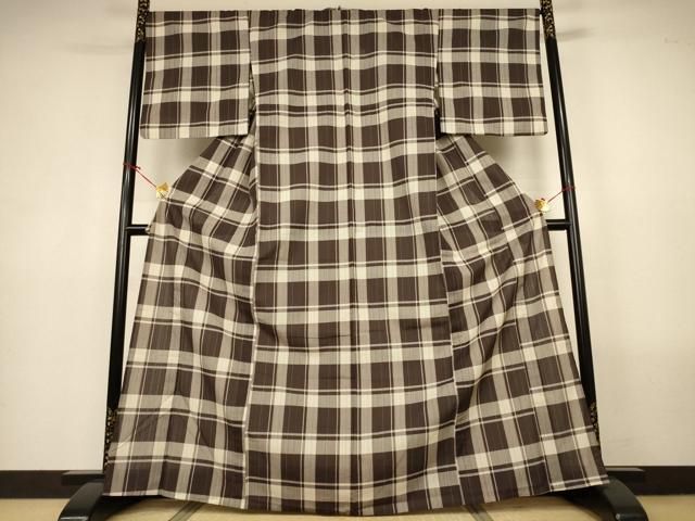 平和屋着物＊夏物　小紋　紗　格子　洗える着物　AABN3375jd