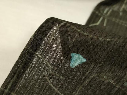 平和屋着物＊夏物　小紋　紗　抽象文様　黒地　洗える着物　AABN3377jd