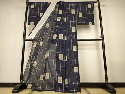 平和屋着物＊夏物　小紋　絽　十字絣　洗える着物　AABN3379jd
