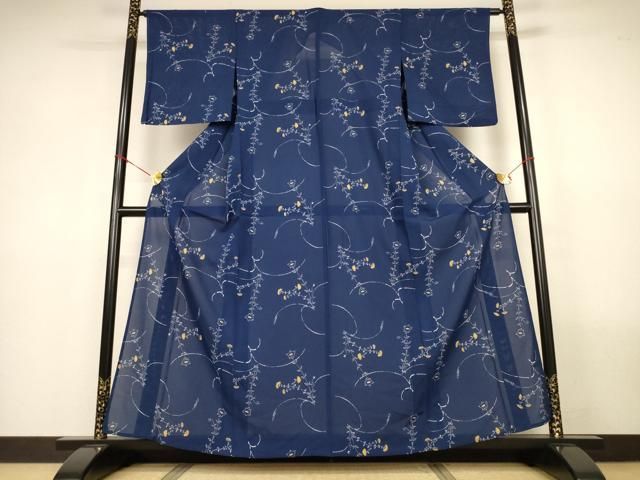 平和屋着物＊夏物　小紋　絽　草花文　正絹　逸品　AABN3384jd