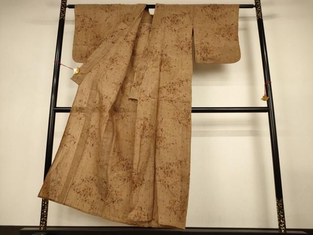 平和屋着物＊夏物　本場小千谷ちぢみ　枝花文　麻　逸品　AABN3387jd