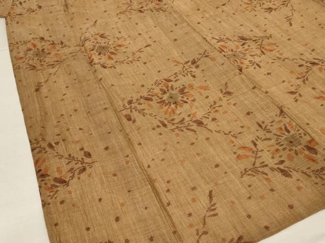 平和屋着物＊夏物　本場小千谷ちぢみ　枝花文　麻　逸品　AABN3387jd