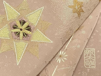 平和屋着物●梅原新太郎　訪問着　総刺繍　幾何学花文　小大丸　金糸　たとう紙付き　正絹　逸品　未使用　AABN3562fy
