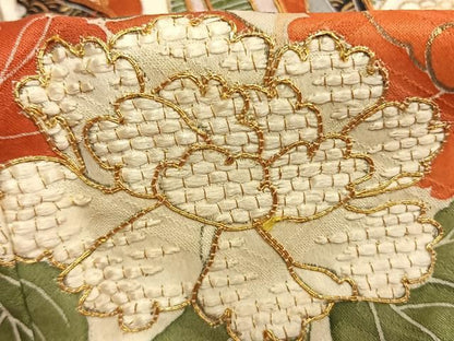 平和屋着物●創業460年・千總　振袖　長襦袢(無双仕立て)セット　絞り　駒刺繍　御所車鴛鴦花文　金彩　正絹　逸品　AABN3565fy