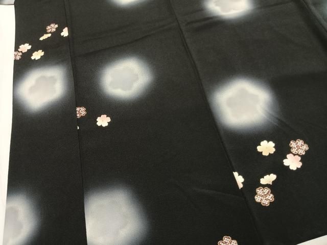 平和屋着物●上質な小紋　舞桜文　蛍暈し　黒地　金彩　鬼しぼ縮緬　正絹　逸品　AABN3567fy