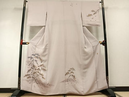 平和屋着物●本加賀友禅作家　金丸充夫　訪問着　松竹　花鳥文　暈し染め　正絹　逸品　AABN3568fy