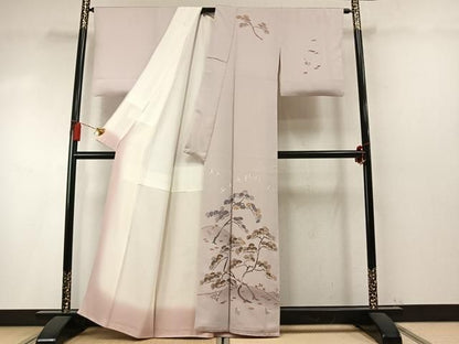 平和屋着物●本加賀友禅作家　金丸充夫　訪問着　松竹　花鳥文　暈し染め　正絹　逸品　AABN3568fy