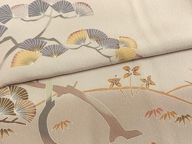 平和屋着物●本加賀友禅作家　金丸充夫　訪問着　松竹　花鳥文　暈し染め　正絹　逸品　AABN3568fy